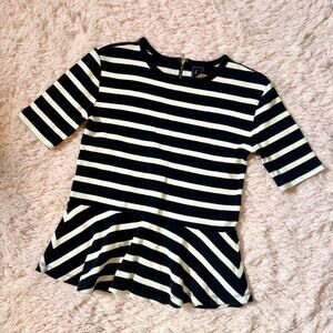 Gap Nautical Retro Pinup Tailored Professional Flirty Office‎ Peplum Striped Top